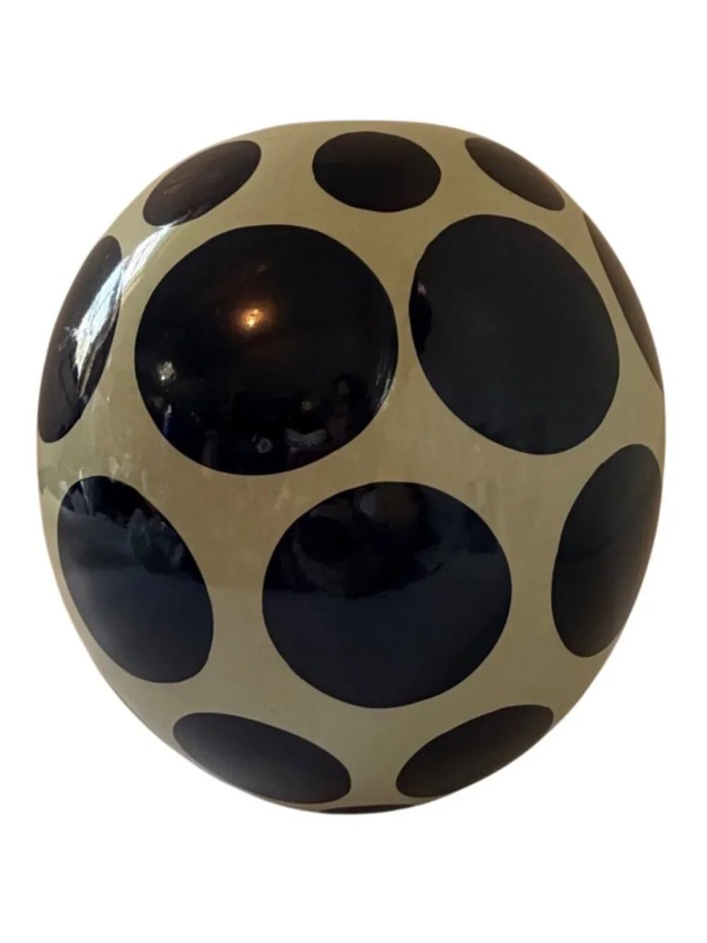 Vintage TOYO Ceramic Globe Vase Navy Blue Polka Dot Orb MCM Pottery 6 1/2
